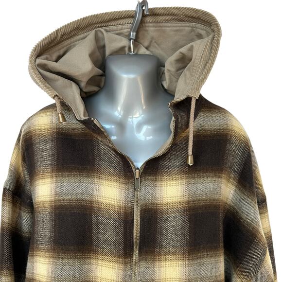 Vintage Brandon Thomas Chore Coat Reversible Khaki Brown Plaid Hooded Mens Large - Picture 12 of 16